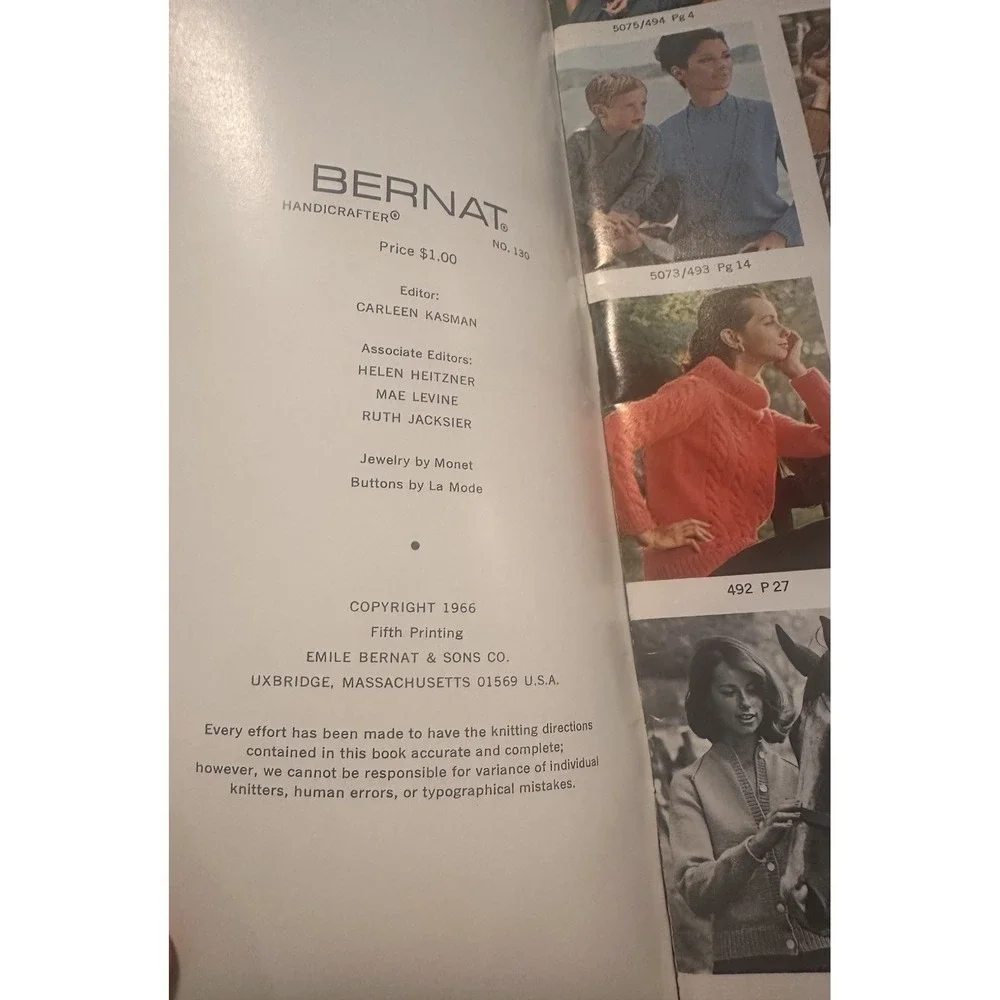 Vintage 1966 Women Men Fashion Magazine Catalog Cables & Raglans Bernat 47page